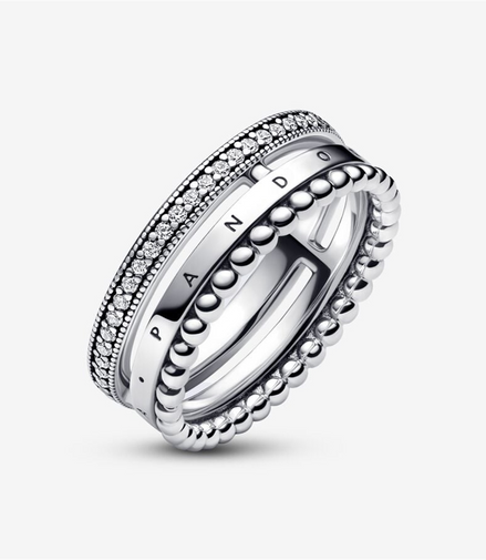 Pandora Signature Logo Pavé & Beads Ring Size 8.5