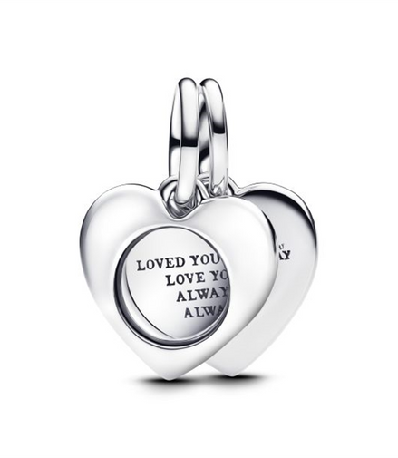 Pandora Moments Engravable Heart Magnifying Glass Double Dangle Charm