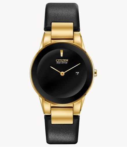 Citizen Ladies'  Eco-Drive Axiom Gold-Tone Black Leather Strap Watch