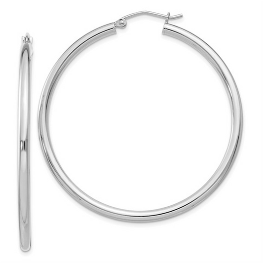 Sterling Silver Rhodium-plated 2.5mm Round Hoop Earrings