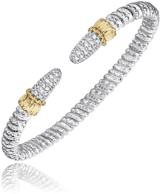 Vahan 14K Gold And Sterling Silver Diamond Point 4mm Open Cuff Bracelet