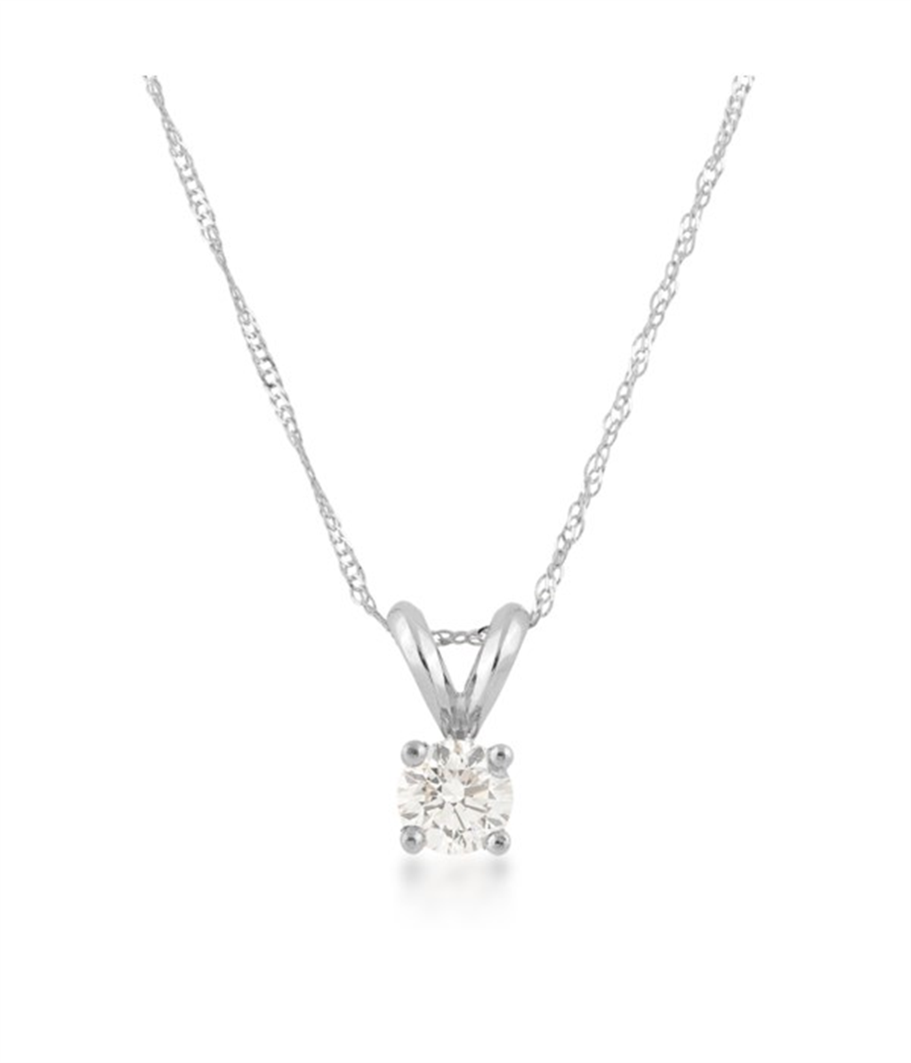 14K White Gold Diamond Solitaire Necklace