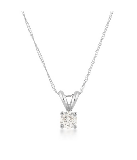 14K White Gold Diamond Solitaire Necklace