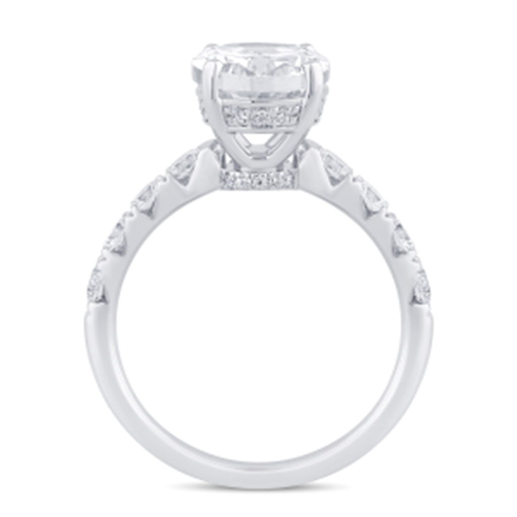 14K White Gold 3.78 CTW Lab Grown Oval Stone And Hidden Halo Engagement Ring