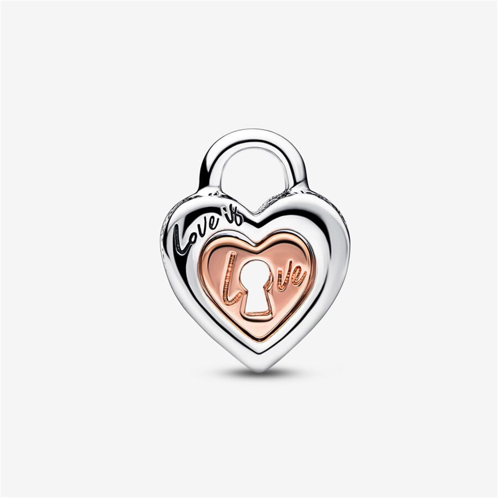 Pandora Moments Two-Tone Padlock Splittable Heart Charm