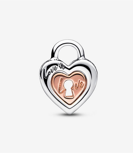 Pandora Moments Two-Tone Padlock Splittable Heart Charm