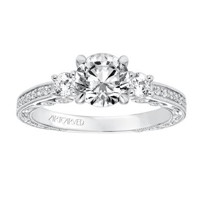 Artcarved 14K White Gold Three Stone Diamond Semi-mount Ring
