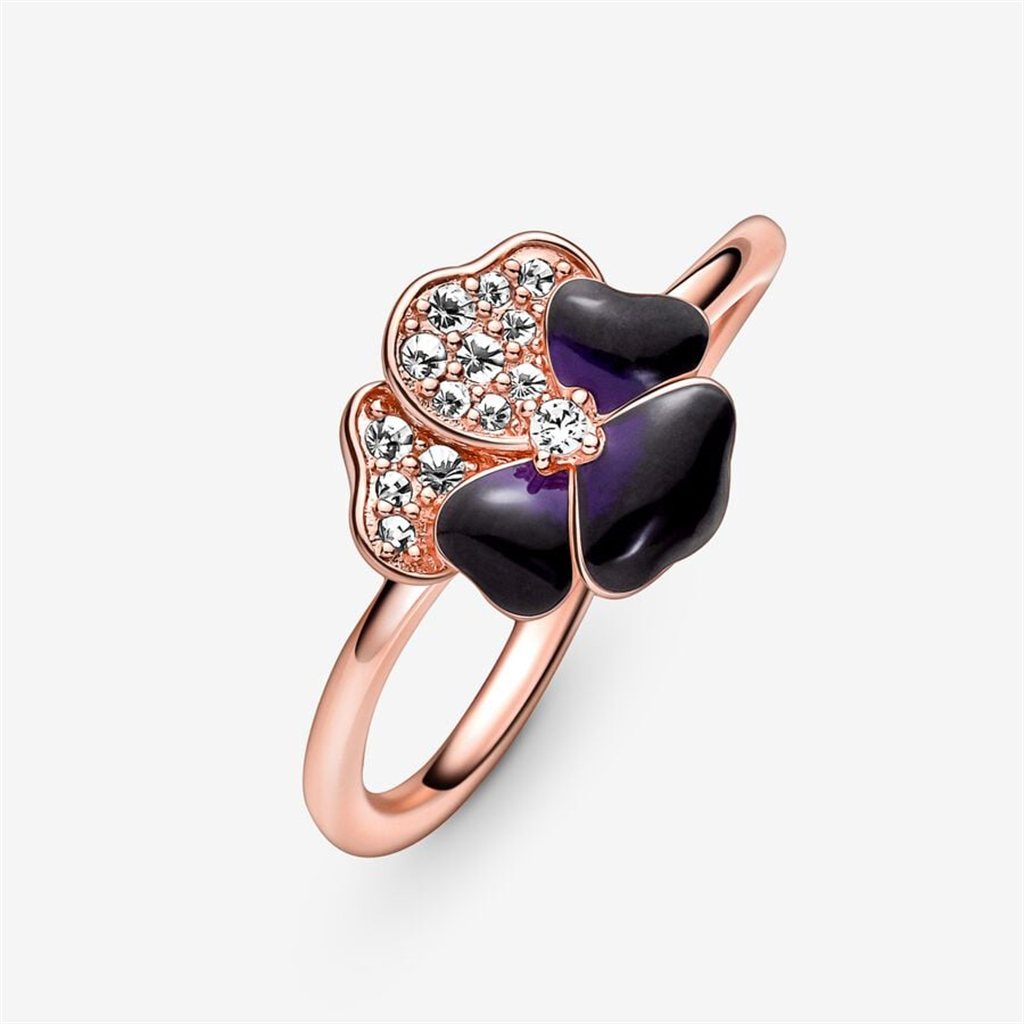 Pandora Moments Deep Purple Pansy Flower Ring Size 7.5