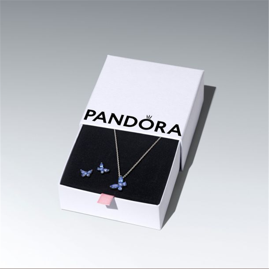 Pandora Sparkling Blue Butterfly Stud Earrings and Pendant Necklace Gift Set