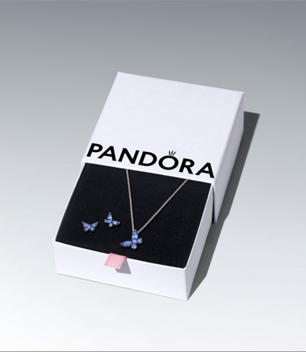 Pandora Sparkling Blue Butterfly Stud Earrings and Pendant Necklace Gift Set