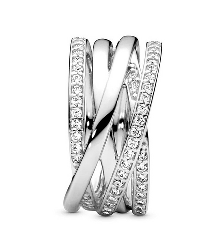 Pandora Timeless Sparkling And Polished Lines Ring Size 8.5