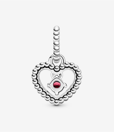 Pandora Moments January Dark Red Beaded Heart Dangle Charm
