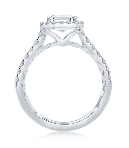 A.JAFFE Emerald Cut Diamond Halo Engagement Ring with Quilted Interior