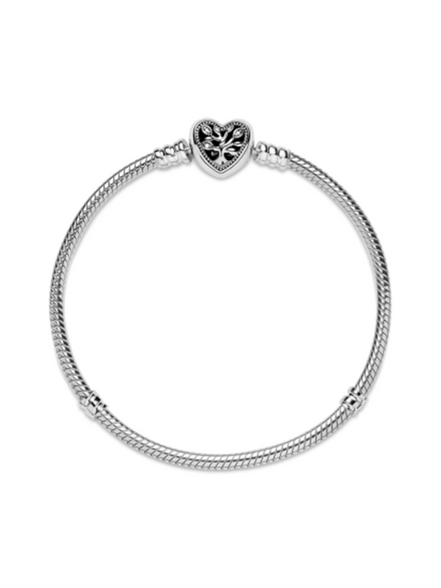 Pandora Moments Family Tree Heart Clasp Snake Chain Bracelet Size 17