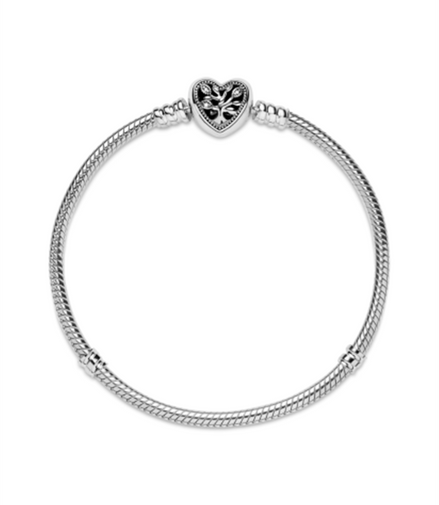 Pandora Moments Family Tree Heart Clasp Snake Chain Bracelet Size 17