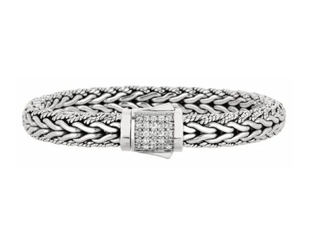 Sterling Silver 8MM Signature Woven Bracelet With Sapphire Box Clasp 8.25"