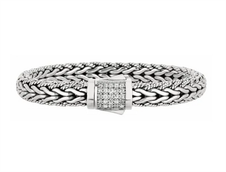 Sterling Silver 8MM Signature Woven Bracelet With Sapphire Box Clasp 8.25"