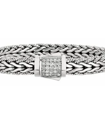 Sterling Silver 8MM Signature Woven Bracelet With Sapphire Box Clasp 8.25"