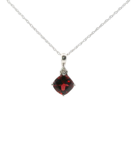 14K White Gold Diamond And Garnet Kite Cut Pendant Necklace