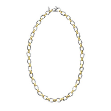 Sterling Silver And 18K Yellow Gold Alternating Oval Link Italian Cable Chain Necklace 18"
