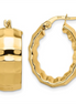 Ladies 14K Polished Yellow Gold Textured Oval Hoop Earrings