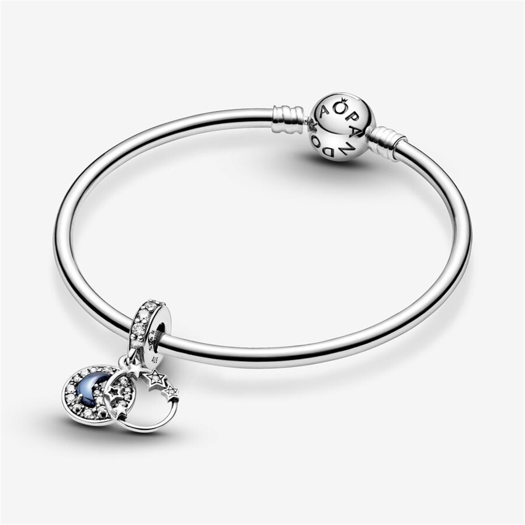 Pandora Moments Blue Night Sky Crescent Moon & Stars Love  Dangle Charm