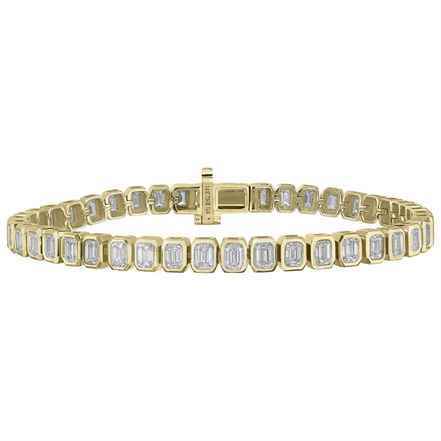 14K Yellow Gold 6 CTW Lab Grown Diamond Emerald Shaped Bezel Set Tennis Bracelet