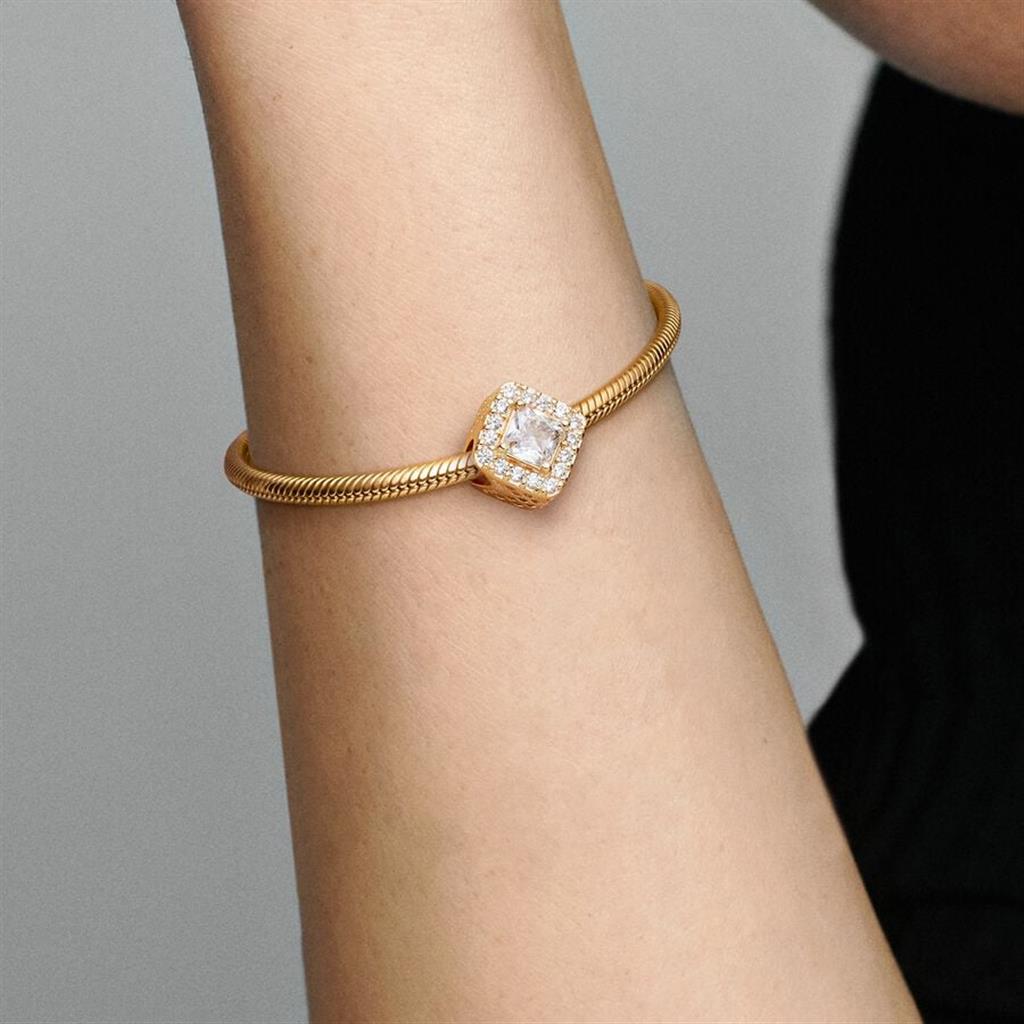 Pandora Timeless 14K Gold  Square Sparkle Halo Charm