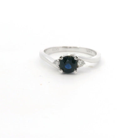 14K White Gold Diamond & Sapphire Round Fashion Ring