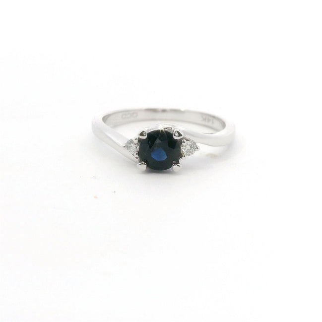 14K White Gold Diamond & Sapphire Round Fashion Ring