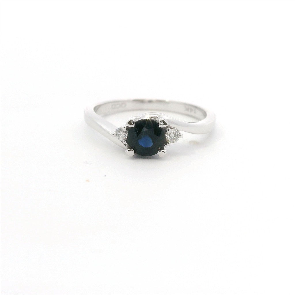 14K White Gold Diamond & Sapphire Round Fashion Ring