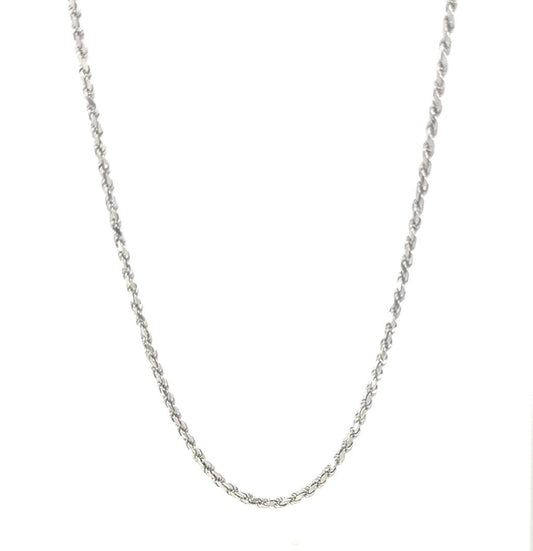 14k White Gold Diamond Cut Rope Chain 24"