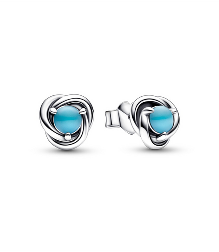 Pandora Moments December Turquoise Blue Eternity Circle Stud Earrings