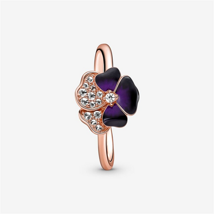 Pandora Moments Deep Purple Pansy Flower Ring Size 7.5