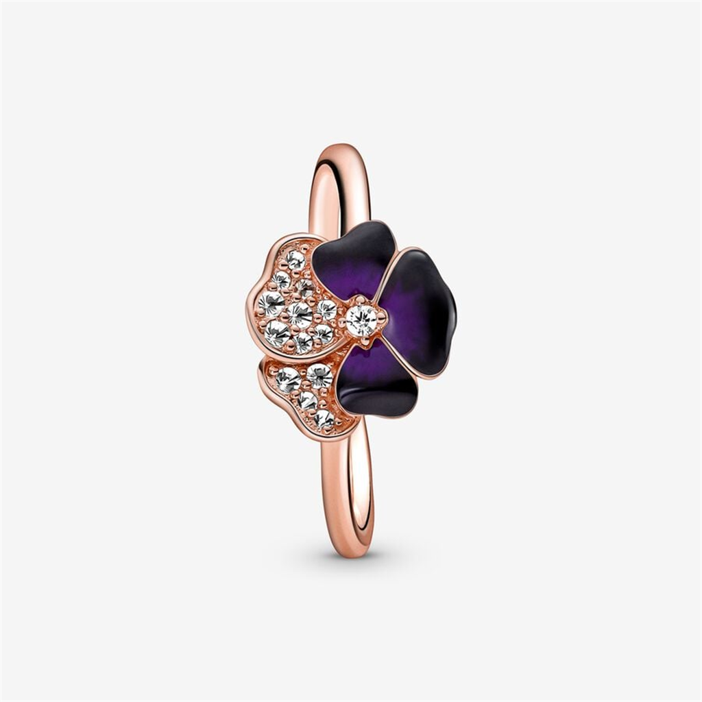 Pandora Moments Deep Purple Pansy Flower Ring Size 7.5