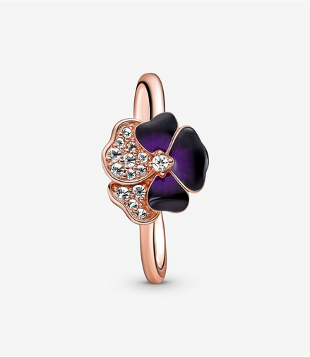 Pandora Moments Deep Purple Pansy Flower Ring Size 8.5