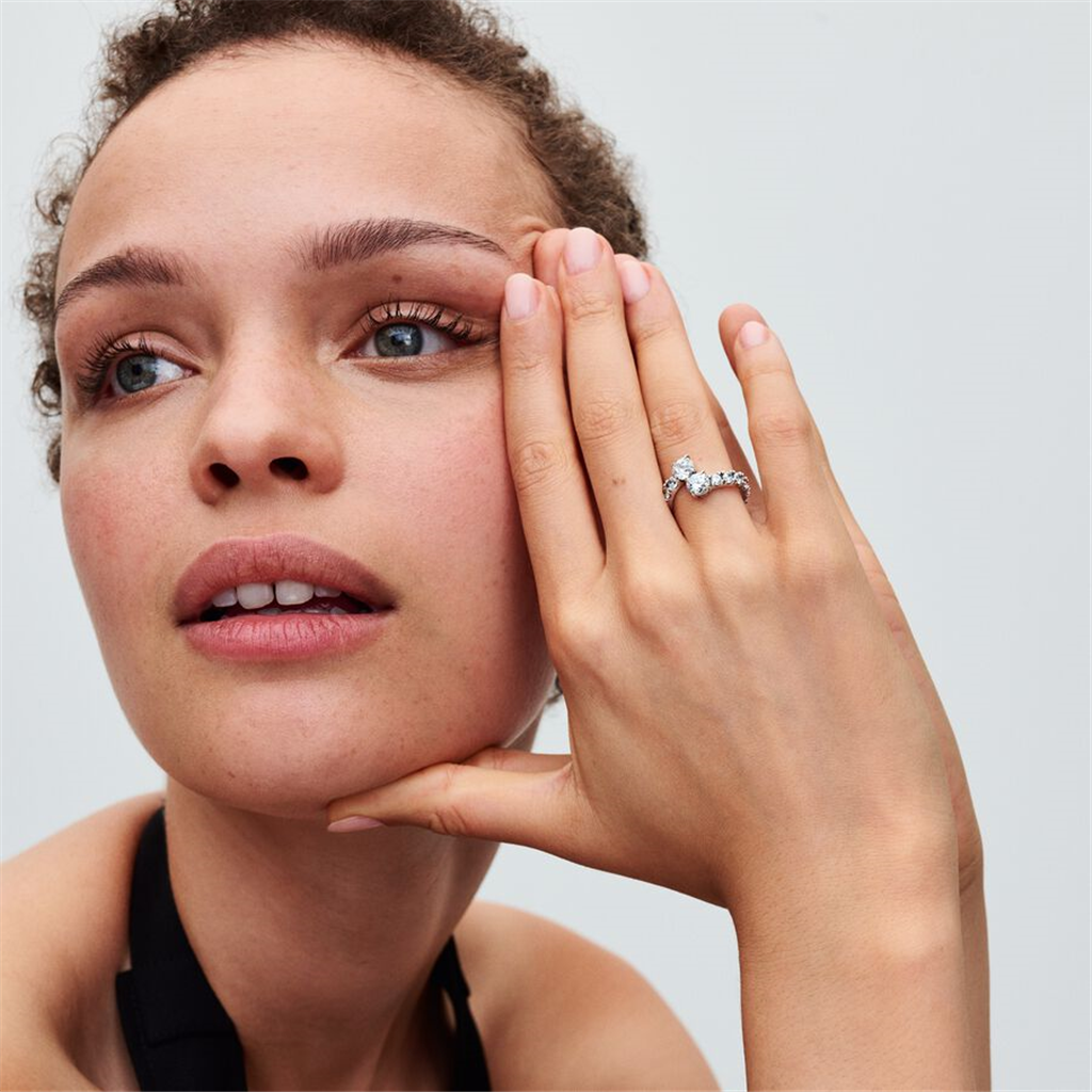 Pandora Timeless Sparkling Overlapping Band Ring Size 9