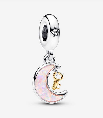 Pandora Moments Two-Tone Key & Moon Dangle Charm
