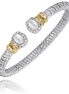 Vahan 14K Gold And Sterling Silver Diamond And Mother Of Pearl 4mm Open Cuff Bracelet