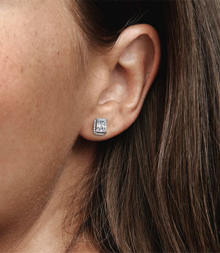 Pandora Timeless  Rectangular Sparkling Halo Stud Earrings