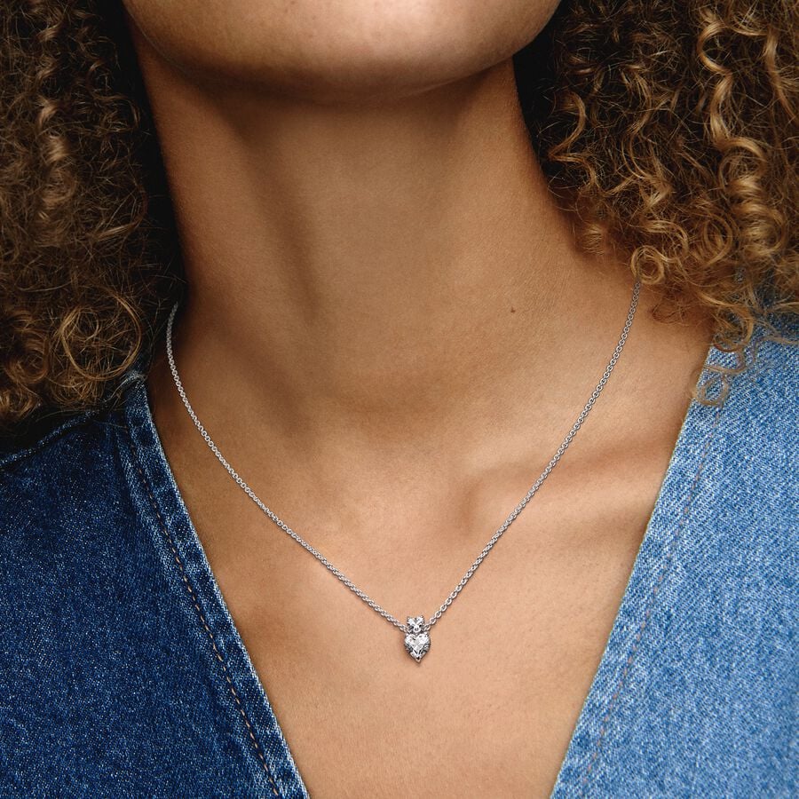 Pandora Timeless Double Heart Pendant Sparkling Collier Necklace