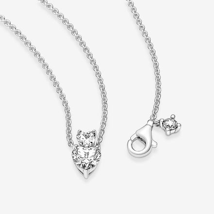 Pandora Timeless Double Heart Pendant Sparkling Collier Necklace