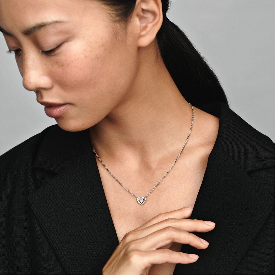 Pandora Moments Radiant Heart & Floating Stone Pendant Collier Necklace 45 cm