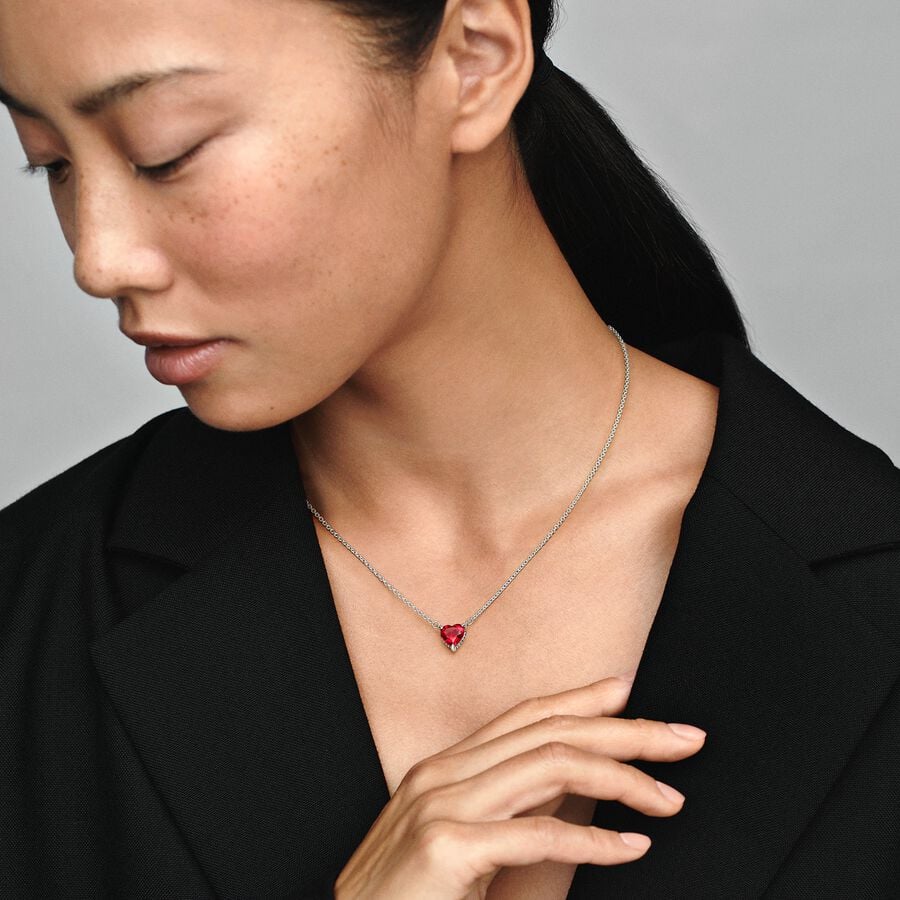 Pandora Timeless Sparkling Red Heart Halo Pendant Collier Necklace