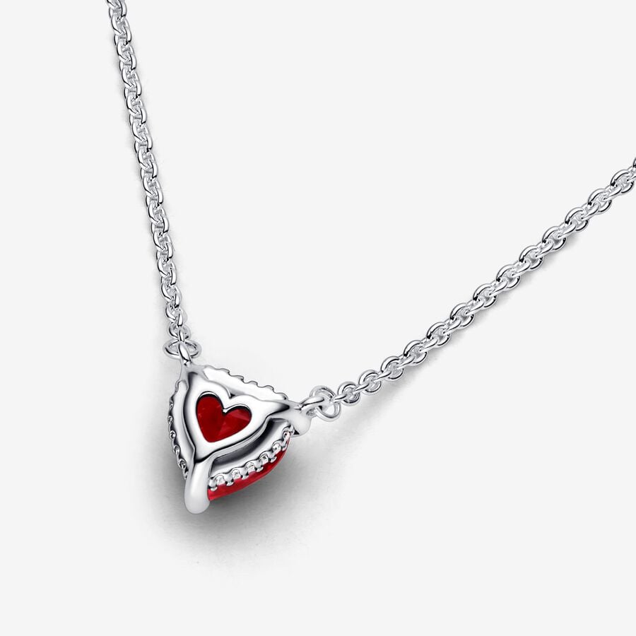 Pandora Timeless Sparkling Red Heart Halo Pendant Collier Necklace