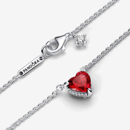 Pandora Timeless Sparkling Red Heart Halo Pendant Collier Necklace