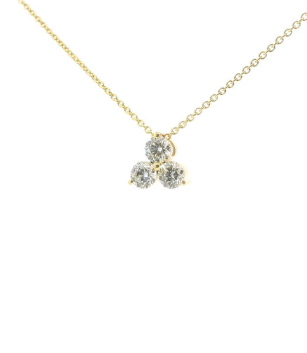 14K Yellow Gold 1 CT Diamond Three Stone Cluster Pendant Necklace