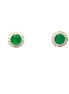 14K White Gold Diamond And Emerald Round Halo Earrings