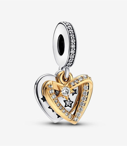 Pandora Moments "You Are My Galaxy" Shooting Star Hearts Double Dangle Charm