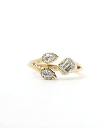 14K Yellow Gold and 0.54 CTW Emerald and Pear Shaped Diamond Ring